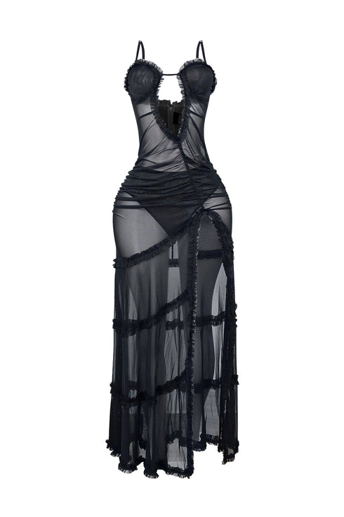 Wila Mesh Ruffled Maxi Dress With Panty Lining